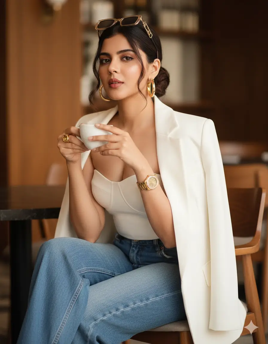 Editorial Portrait of a Sophisticated Indian Woman in Modern Elegance